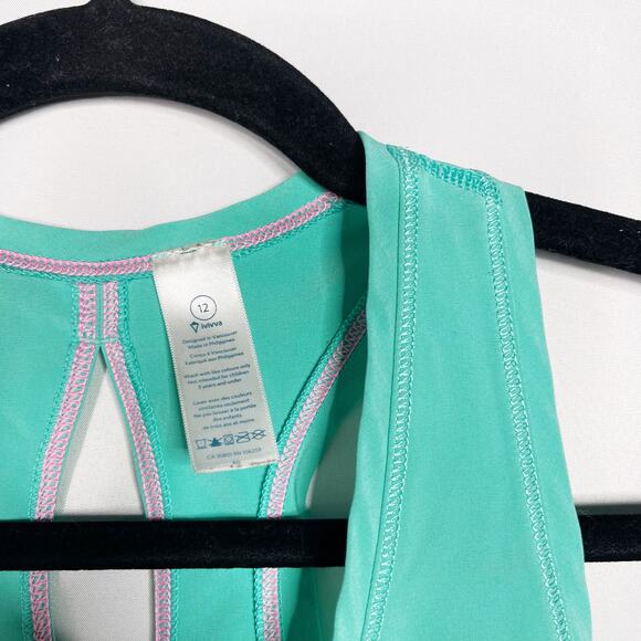 Ivivva by Lululemon Girls 12 Teal Green Split Back Keyhole Racerback Tank Scoop - Picture 3 of 7